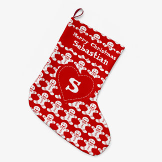 Red & White Gingerbread Pattern Large Christmas Stocking