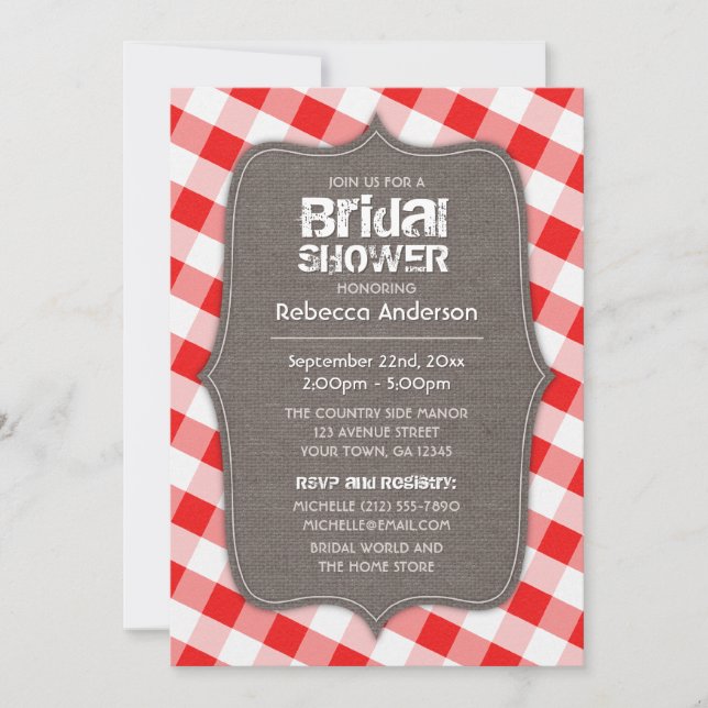 Red & White Gingham Canvas Bridal Shower Invitation (Front)