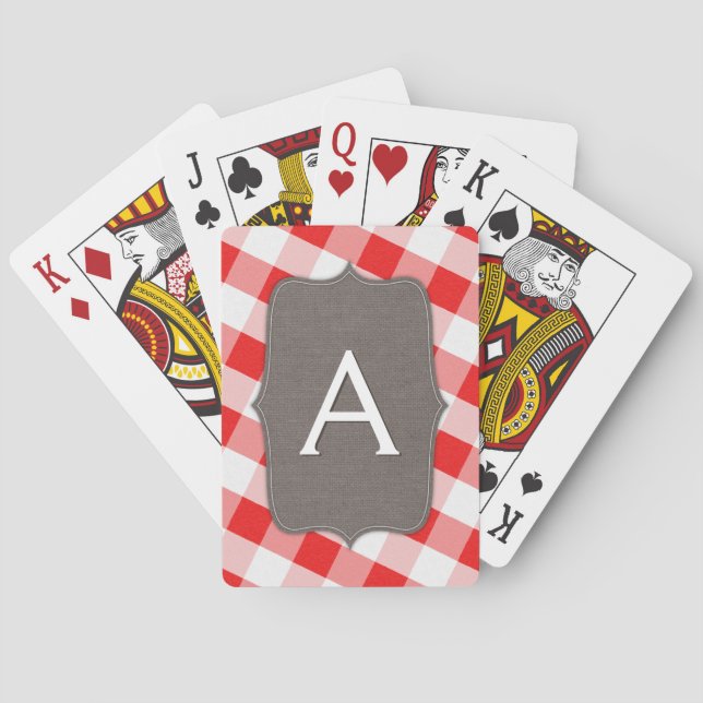 Red & White Gingham Canvas Playing Cards (Back)