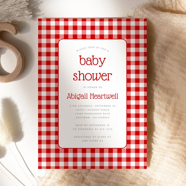 Red White Gingham Check Baby Shower Invitation (Creator Uploaded)