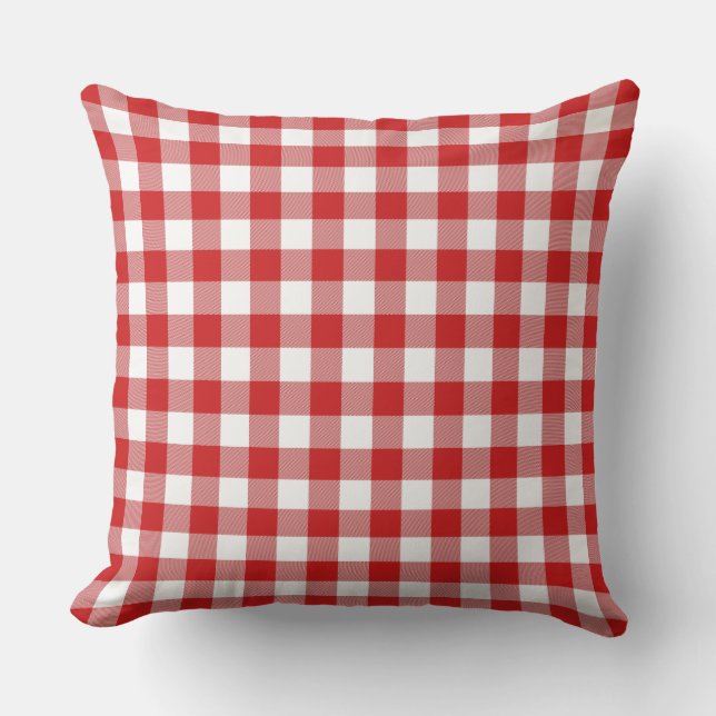 Red & White Gingham Check Outdoor Pillow (Front)