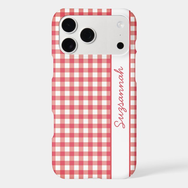 Red White Gingham Check Personalized (Back)