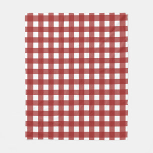 Red White Gingham Check Plaid Fleece Blanket