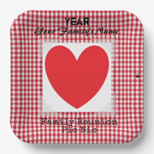 Red & White Gingham Heart Paper Plate HAMbyWG