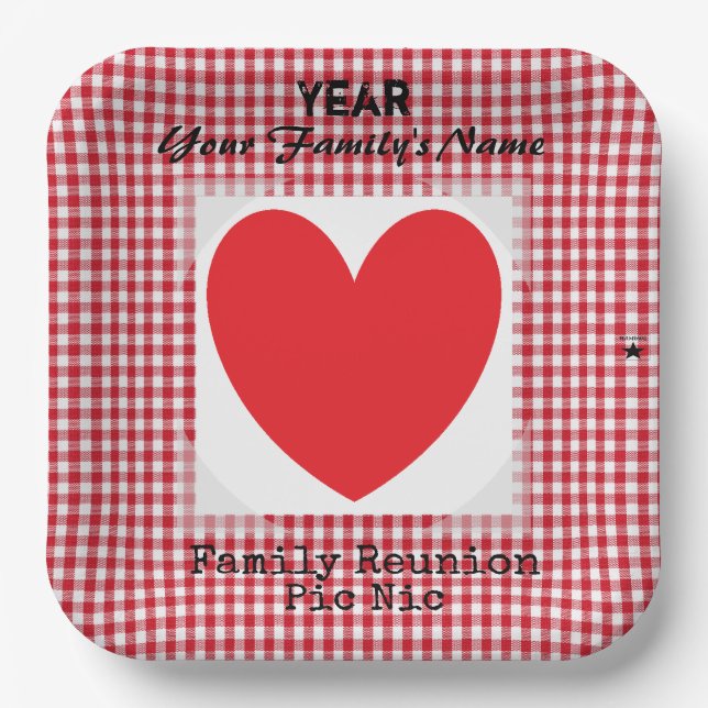Red & White Gingham Heart Paper Plate HAMbyWG (Front)