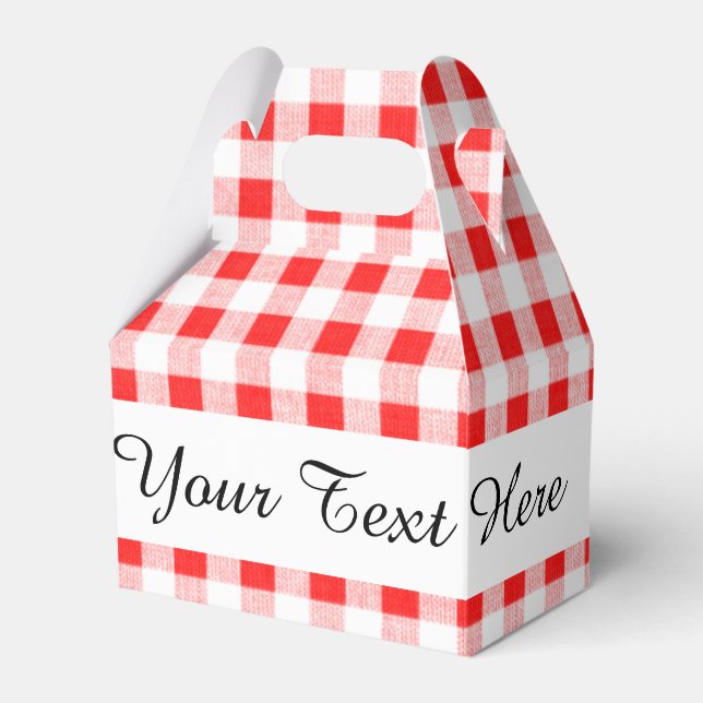 Red White Gingham Pattern Favor Box (Front Side)