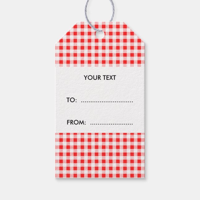 Red White Gingham Pattern Gift Tags (Front)