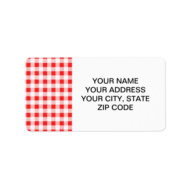 Red White Gingham Pattern Label (Front)