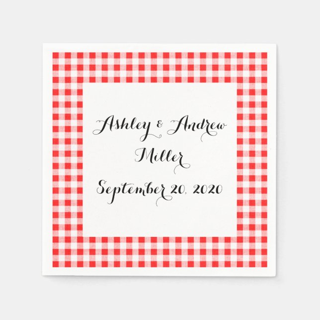Red White Gingham Pattern Napkin (Front)