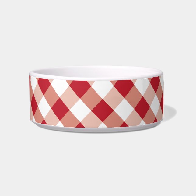 Red & white gingham pattern pet bowl (Right)
