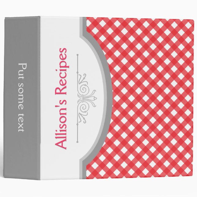 Red, white gingham pattern with frame recipe binder (Front/Spine)