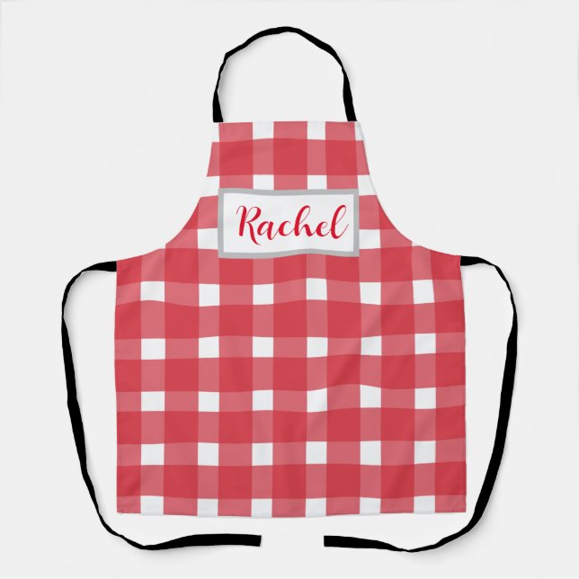 Red White Gingham Personalized  Apron (Front)