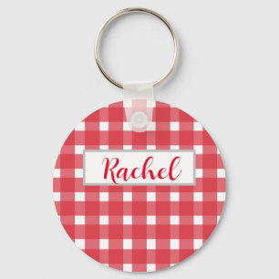 Red White Gingham Personalized  Keychain