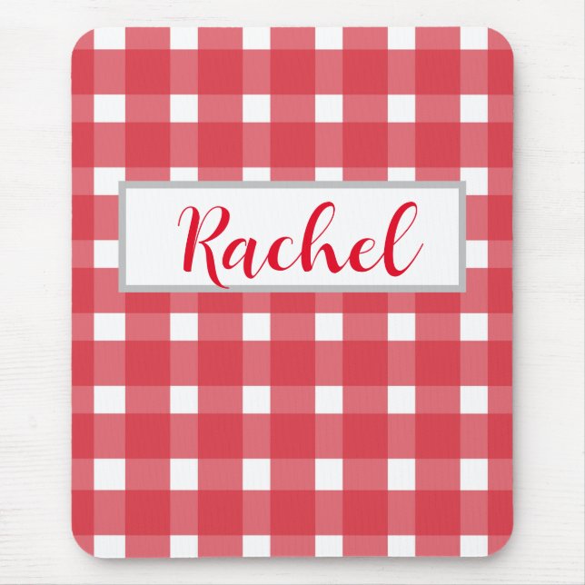 Red White Gingham Personalized Mouse Pad (Front)