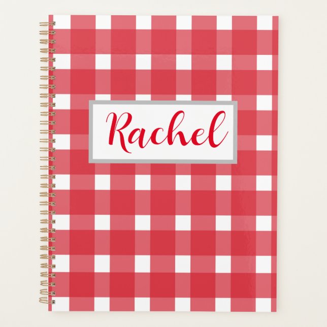 Red White Gingham Personalized Planner (Front)