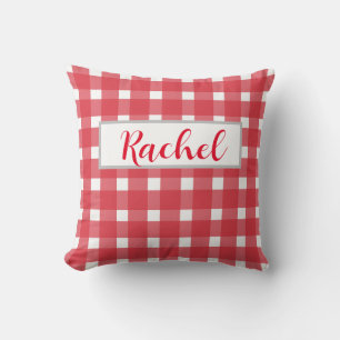 Red White Gingham Personalized Throw Pillow