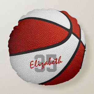 red white girls boys sports basketball round pillow
