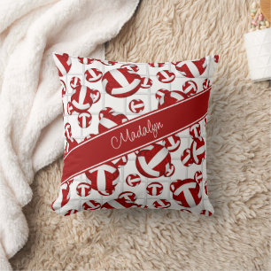 red white girly team colours volleyballs net accen throw pillow