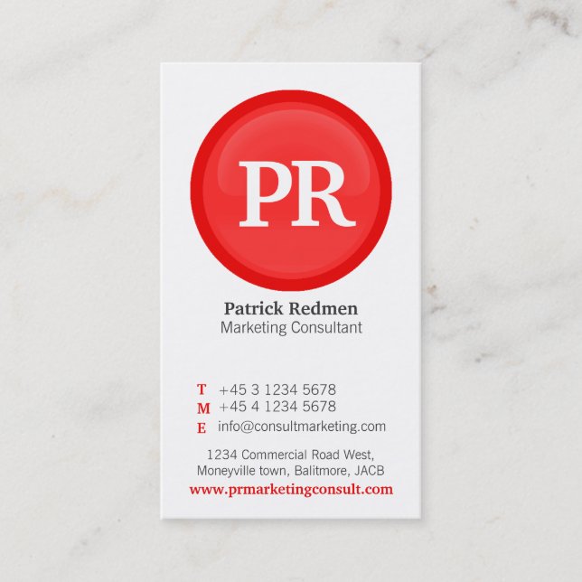 Red & white glass circle business card (Front)