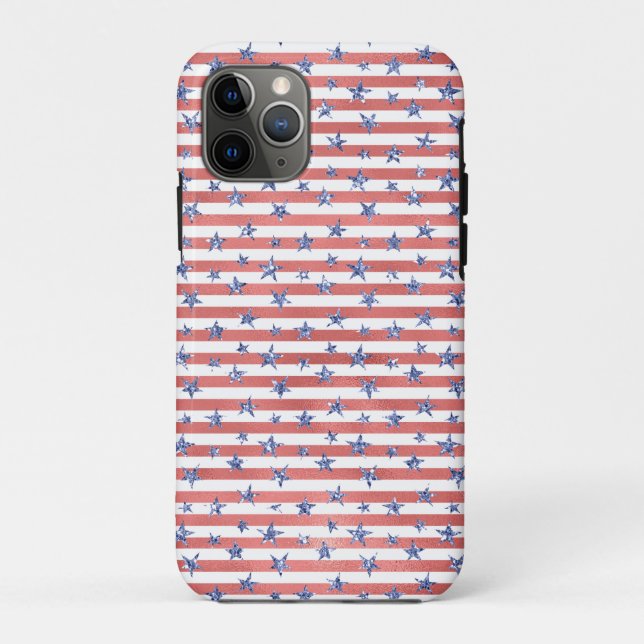 Red White Glitter Blue Stars Stripes Case-Mate iPhone Case (Back)