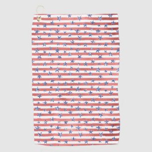 Red White Glitter Blue Stars Stripes Golf Towel