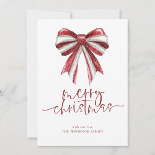Red White Glitter Bow 2026 Calendar Christmas Holiday Card