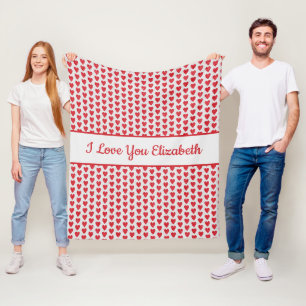 Red White Glitter Heart Personalize Valentine Day  Fleece Blanket