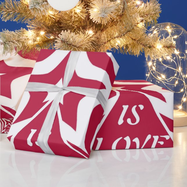 Red & White God Is Love Star Pattern Christmas  Wrapping Paper (Holidays)