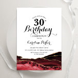 Red White Gold Agate 30th Birthday Invitation<br><div class="desc">Red white and gold agate 30th birthday party invitation. Elegant modern design featuring watercolor agate marble geode background,  faux glitter gold and typography script font. Trendy invite card perfect for a stylish women's bday celebration. Printed Zazzle invitations or instant download digital printable template.</div>