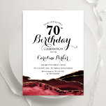 Red White Gold Agate 70th Birthday Invitation<br><div class="desc">Red,  white and gold agate 70th birthday party invitation. Elegant modern design featuring watercolor agate marble geode background,  faux glitter gold and typography script font. Trendy invite card perfect for a stylish women's bday celebration. Printed Zazzle invitations or instant download digital printable template.</div>