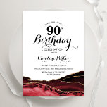 Red White Gold Agate 90th Birthday Invitation<br><div class="desc">Red,  white and gold agate 90th birthday party invitation. Elegant modern design featuring watercolor agate marble geode background,  faux glitter gold and typography script font. Trendy invite card perfect for a stylish women's bday celebration. Printed Zazzle invitations or instant download digital printable template.</div>