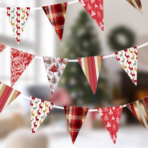 Red White Gold Christmas Patterns ID1009 Bunting Flags