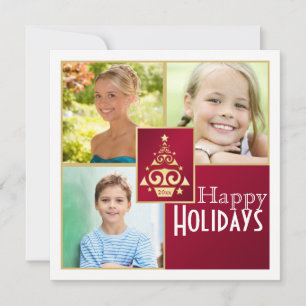 Red, White, Gold Christmas Tree Christmas Card