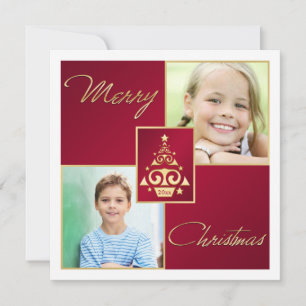 Red, White, Gold Christmas Tree Christmas Card