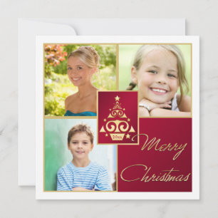 Red, White, Gold Christmas Tree Christmas Card