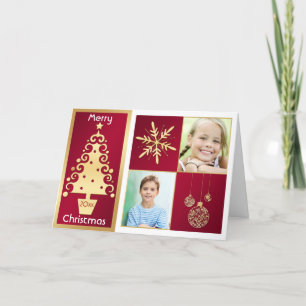 Red, White, Gold Christmas Tree Christmas Card