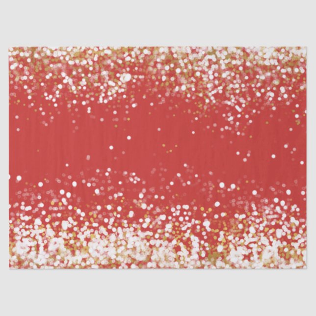 Red White Gold Confetti Sparkle Tissue Paper (Front)