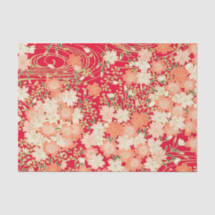 Red White Gold Japanese Kimono Floral Decoupage Tissue Paper