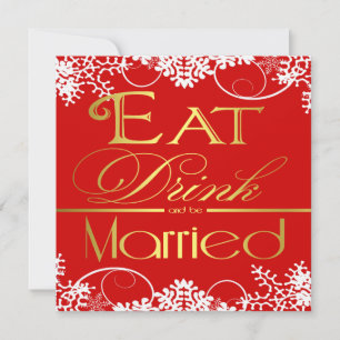 Red White & Gold Snowflake Wedding Invitations