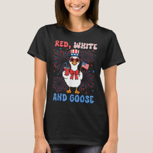 Red White Goose America Goose 4th Of July Us Flag  T-Shirt
