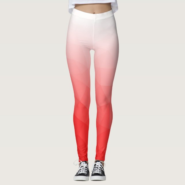 Red White Gradient Geometric Mesh Pattern Leggings (Front)
