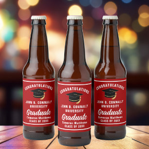 Red White Graduate Customized Graduation Party Beer Bottle Label