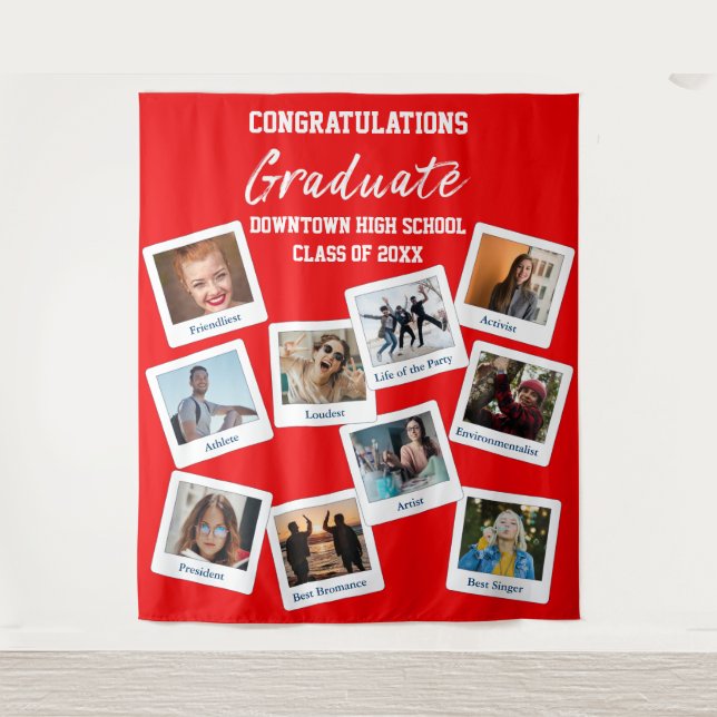 Red White Graduate Insta Photo School Nicknames Tapestry (Front)