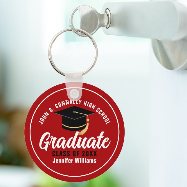 Red White Graduate Modern Customized Graduation Keychain (Creator Uploaded)