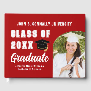 Red White Graduate Photo Custom Graduation Party Guest Book