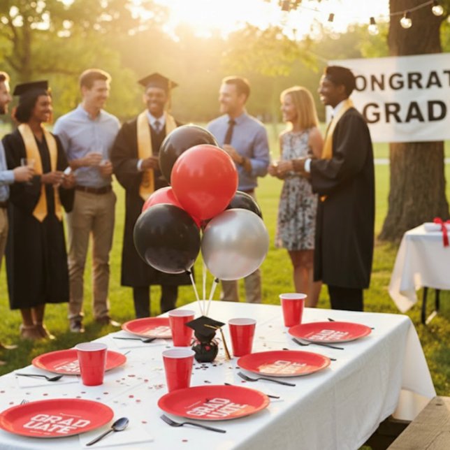 Red & White Graduation Party Customizable Paper Plate (Creator Uploaded)
