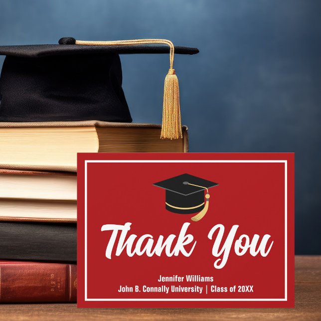 Red White Graduation Personalized 2025 Graduate Thank You Card (Creator Uploaded)