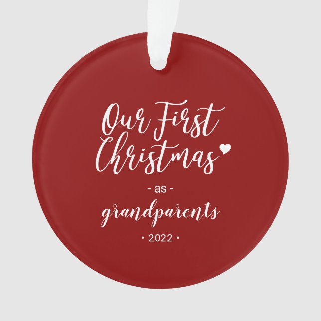 Red & White Grandparents First Christmas Photo Ornament (Front)