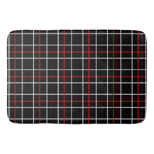 Red White Graphical Lines Black Plaid Design Bath Mat