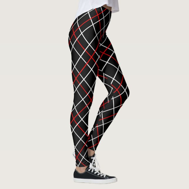 Red White Graphical Lines Black Plaid Design  Leggings (Creator Uploaded)